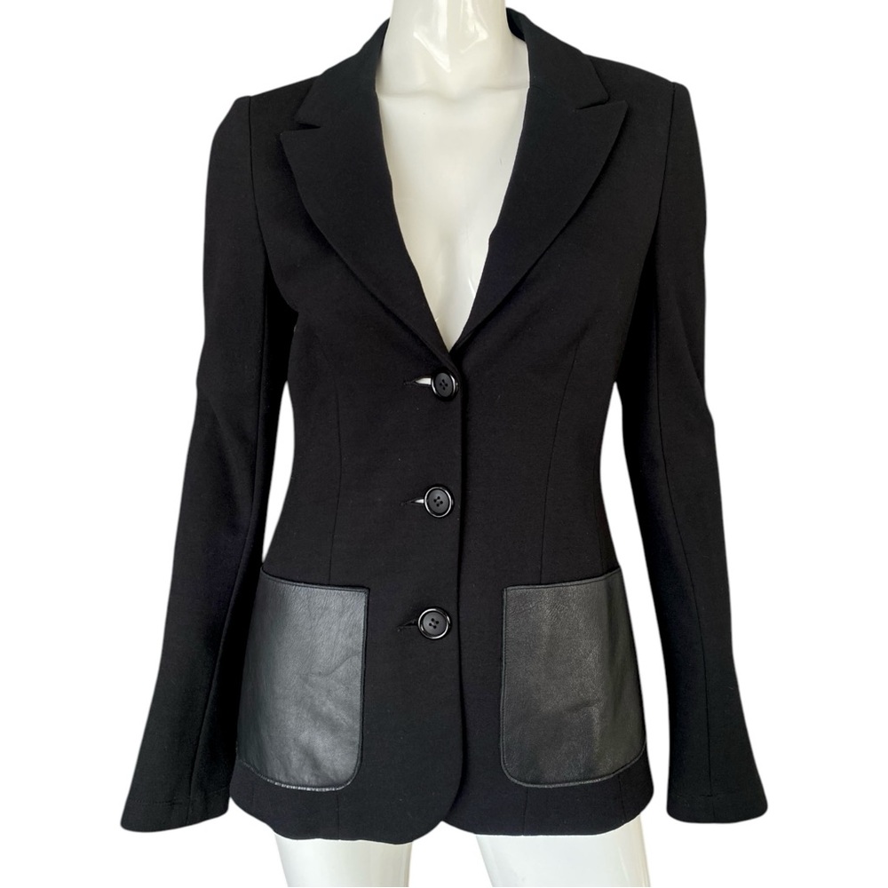 Bailey 44 Black Jacket with 3 Button Closure and Leather Pockets Small
